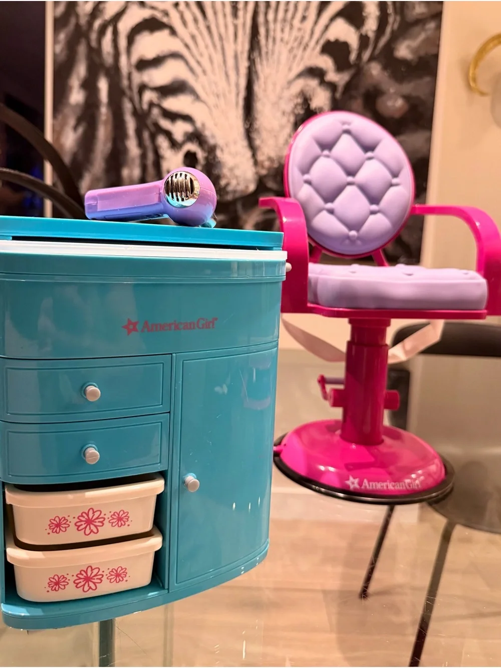 American Girl Blue Hair Salon with Pink Accents